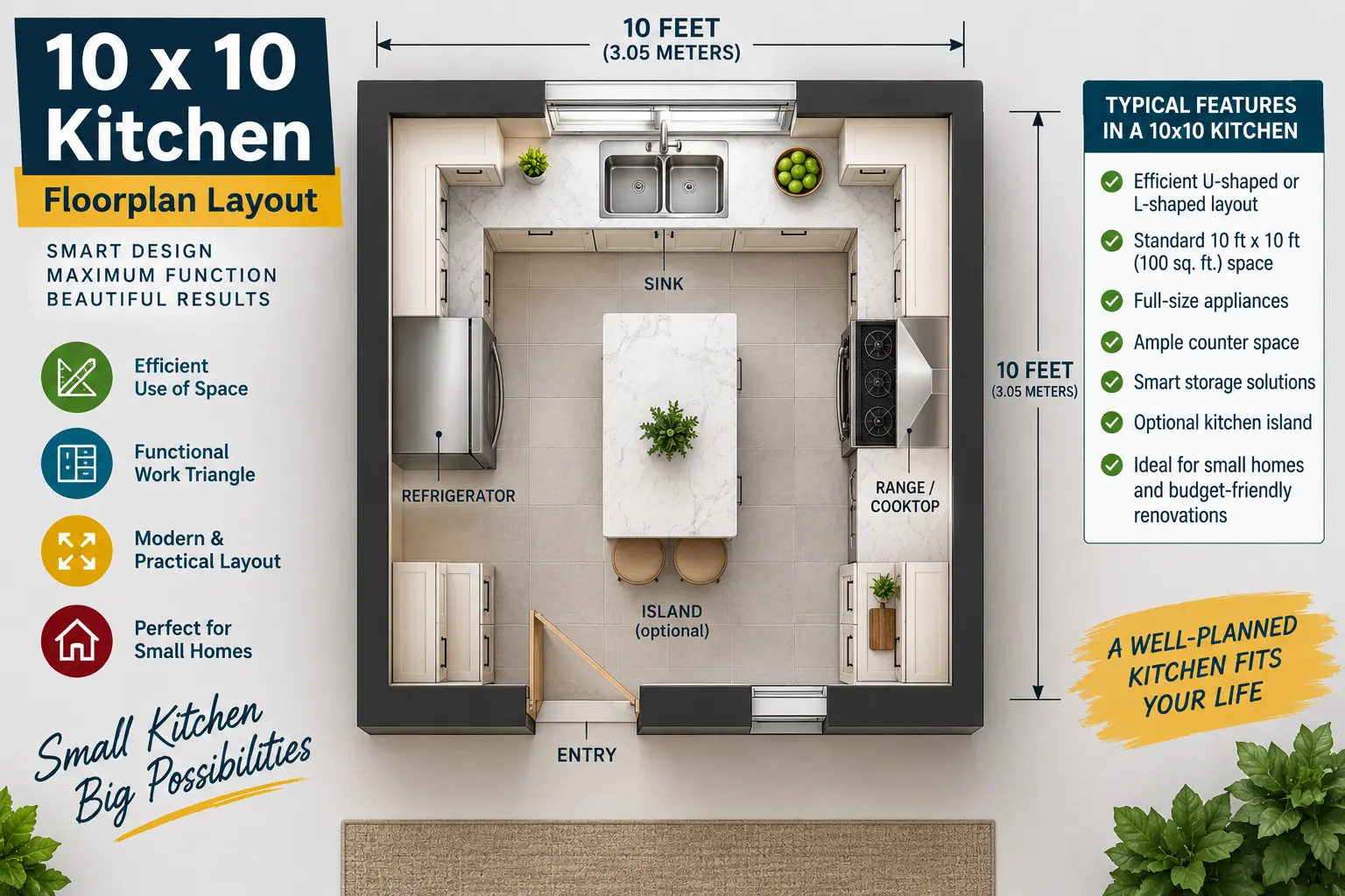 10x10 kitchen floorplan layout for a small kitchen remodel in Texas