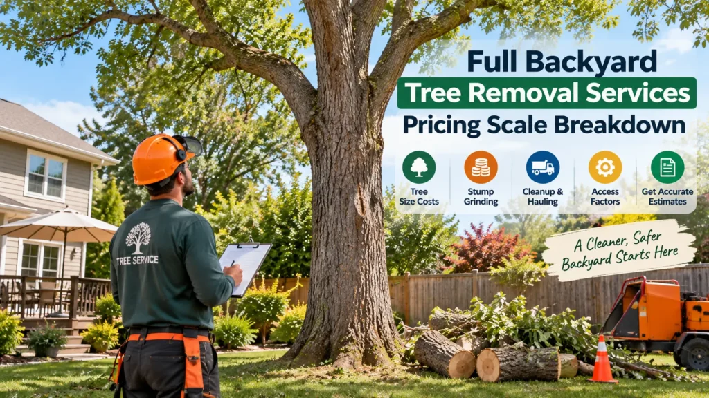 Backyard tree removal cost breakdown with professional tree service assessment
