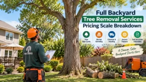 Backyard tree removal cost breakdown with professional tree service assessment