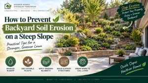 Prevent soil erosion on a steep backyard slope with ground covers and shrubs
