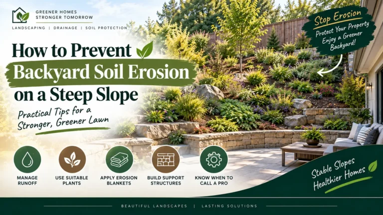 Prevent soil erosion on a steep backyard slope with ground covers and shrubs