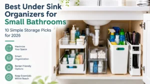 Best under sink organizers for small bathrooms arranged around bathroom plumbing