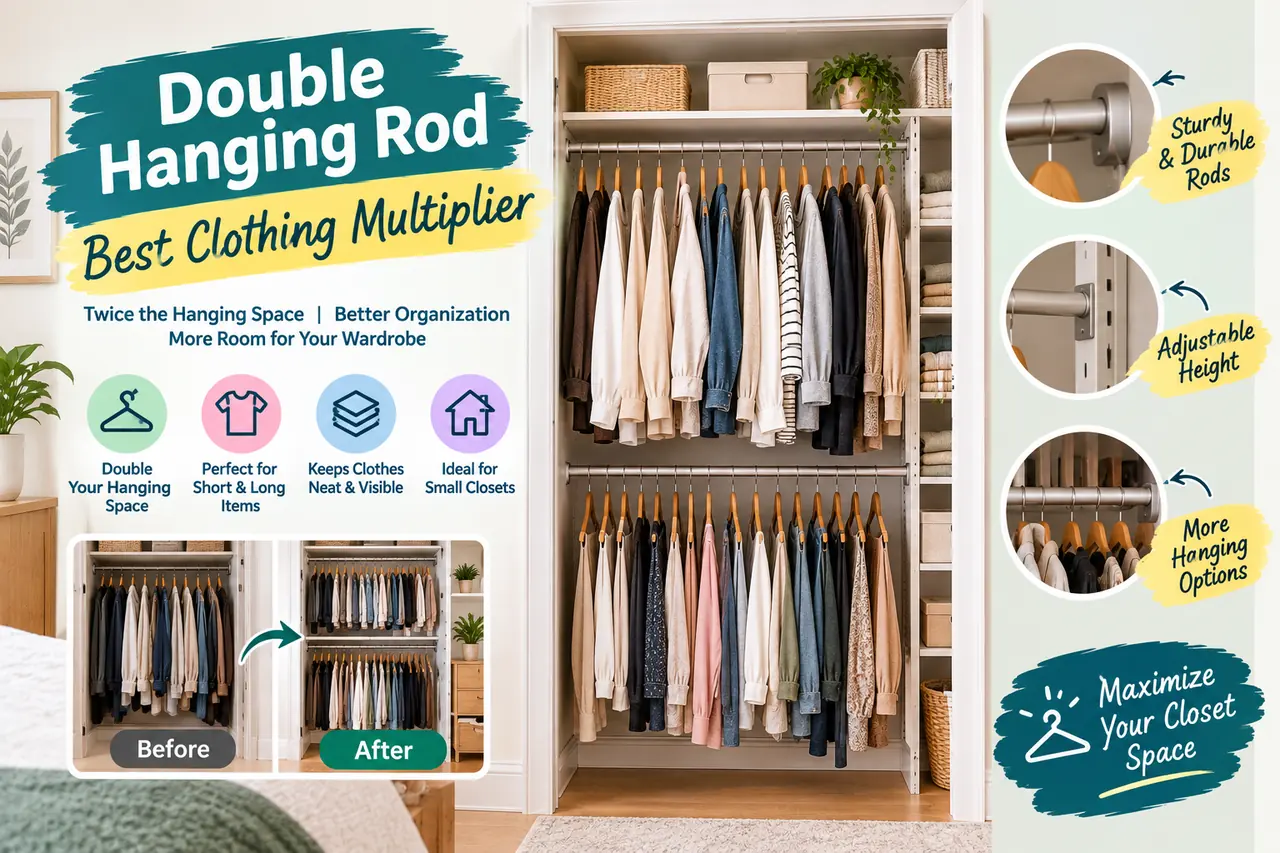 Double hanging rod creating two levels for short garments