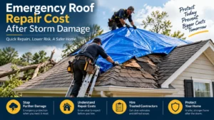 Emergency roof repair cost after storm damage with temporary tarp protection