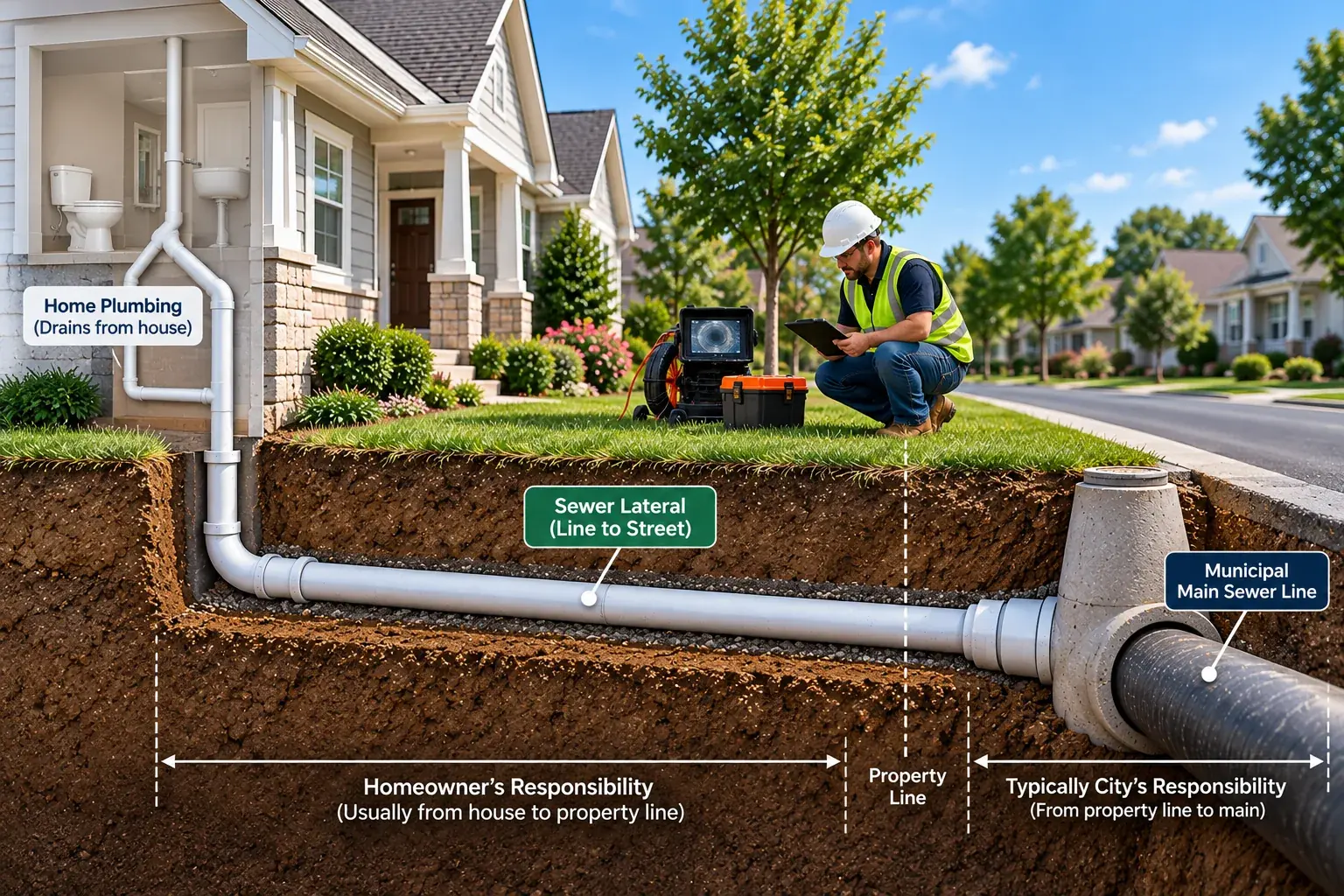 Homeowner sewer lateral responsibility from house to municipal main