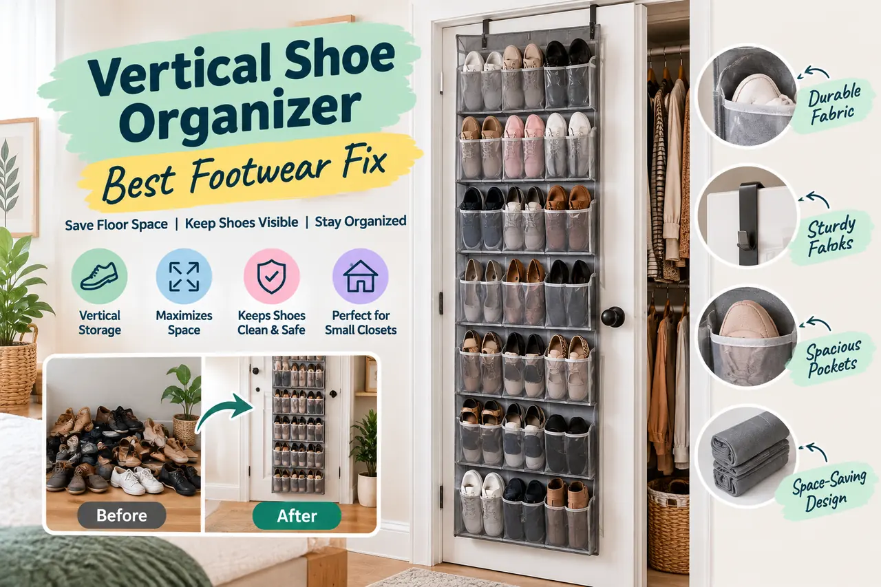 Vertical shoe organizer using closet height while keeping the floor clear