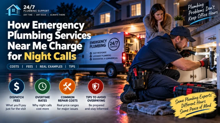 Emergency plumbing services near me night call cost guide with a plumber responding after hours